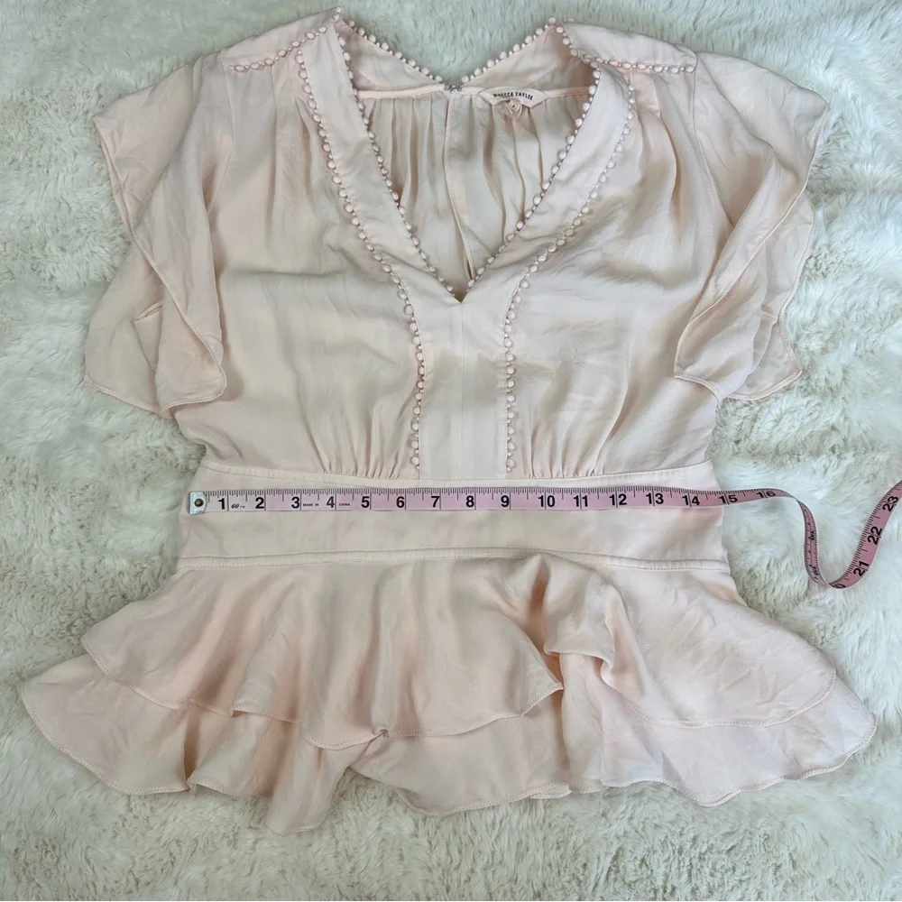 Rebecca Taylor 100% Silk Pink V Neck Blouse, 6 - Picture 4 of 8